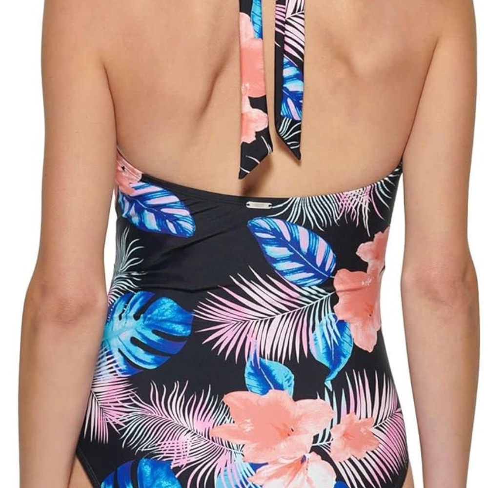 DKNY TROPICAL HALTER TUMMY CONTROL SLIMMING SWIMSUIT - Picture 2 of 13